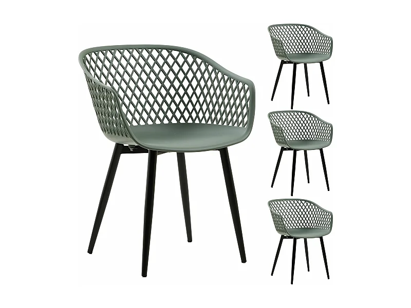Lot de 4 chaises de salle à manger ou cuisine MADEIRA en plastique vert de gris