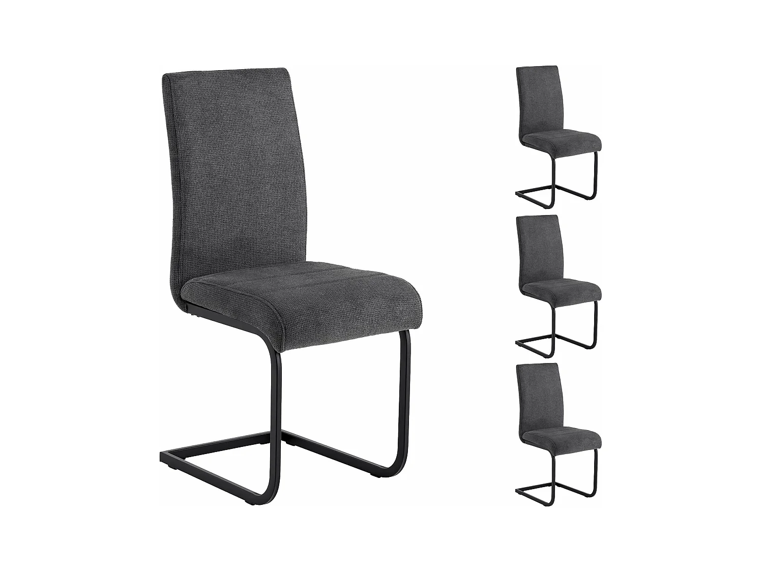 Lot de 4 chaises de salle à manger LETICIA piètement en métal noir et revêtement en tissu anthracite