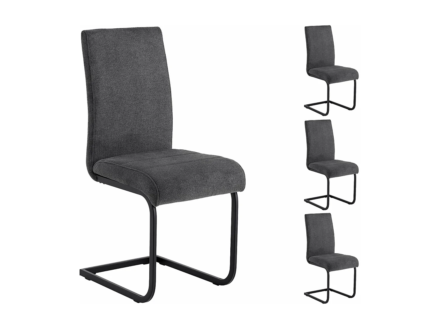 Lot de 4 chaises de salle à manger LETICIA piètement en métal noir et revêtement en tissu anthracite