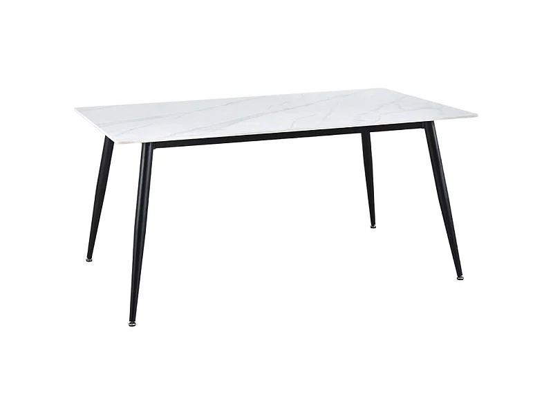 Table 160 cm céramique blanc marbré pieds évasés métal noir - RYDER 2