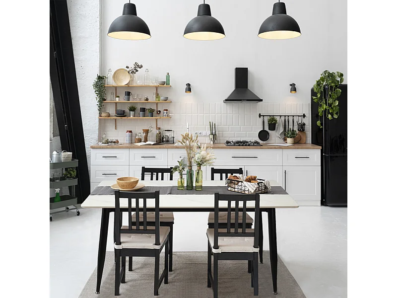 Table 160 cm céramique blanc marbré pieds évasés métal noir - RYDER 2