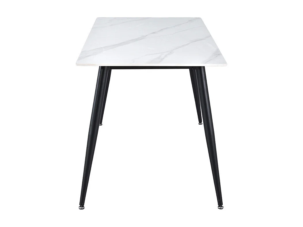 Table 130 x 70 cm céramique blanc marbré pieds métal noir - RYDER 2