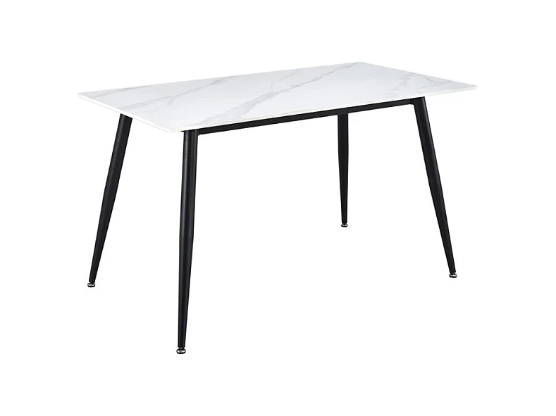 Table 130 x 70 cm céramique blanc marbré pieds métal noir - RYDER 2