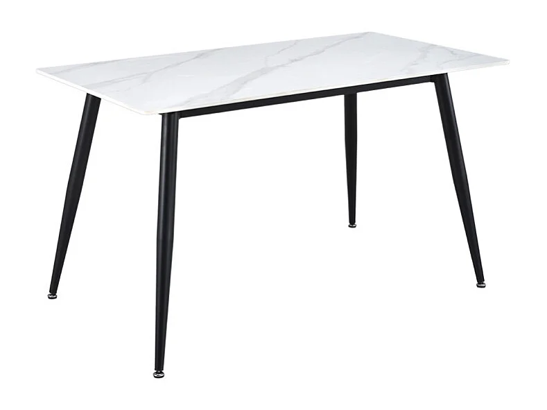 Table 130 x 70 cm céramique blanc marbré pieds métal noir - RYDER 2