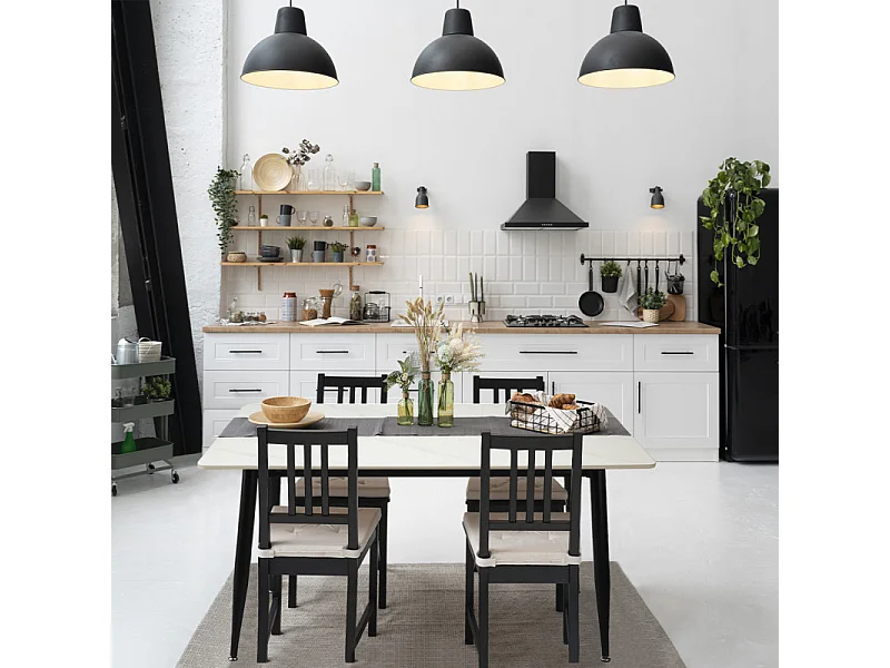 Table 130 x 70 cm céramique blanc marbré pieds métal noir - RYDER 2