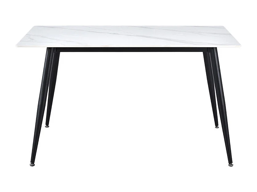 Table 130 x 70 cm céramique blanc marbré pieds métal noir - RYDER 2