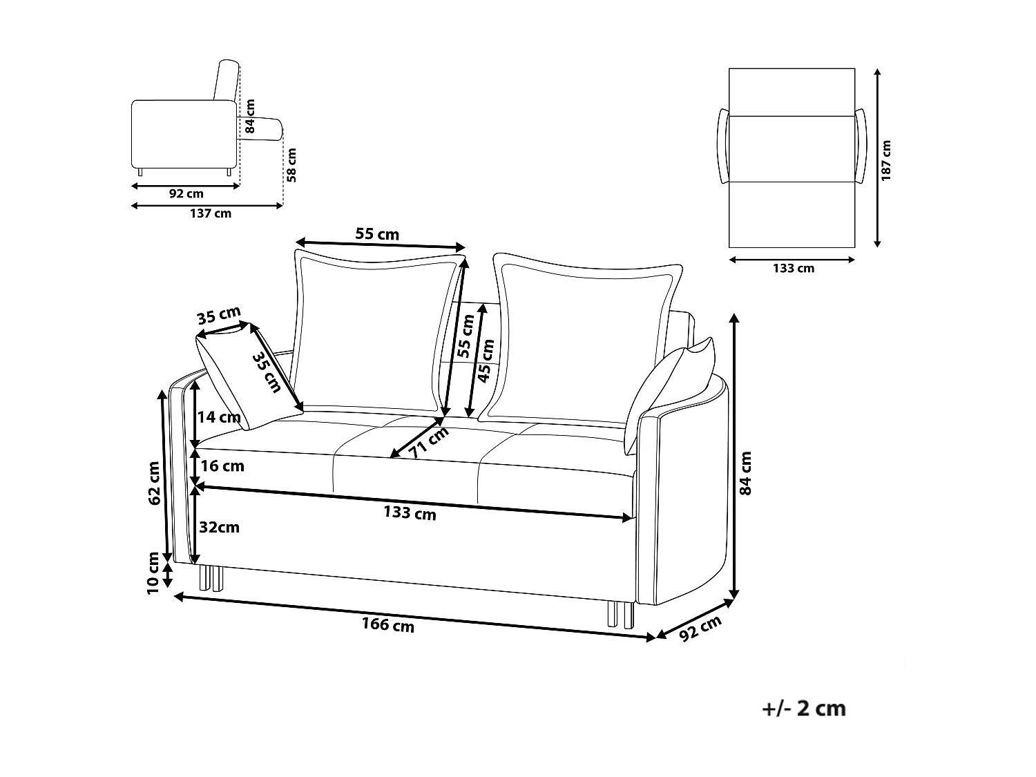 Canapé-lit 2 places HOVIN Tissu Marron doré