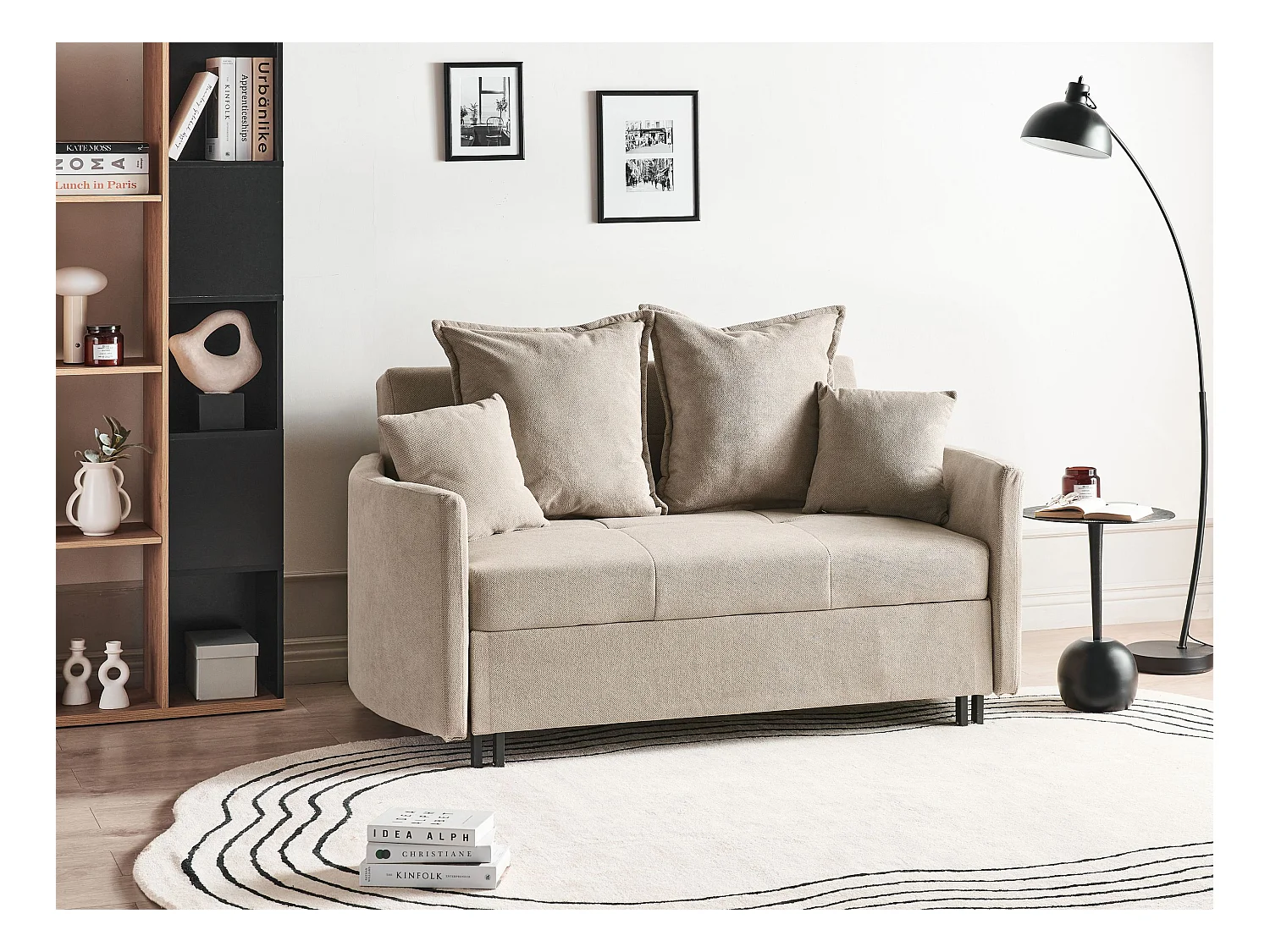 Slaapbank HOVIN Stof Taupe 2-zitter