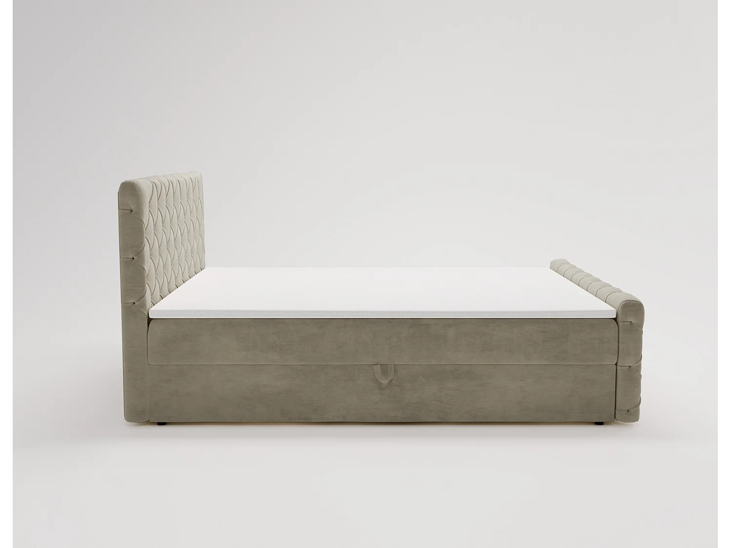 Lit adulte avec Rangement 180x200 Portofino - Lit boxspring, chesterfield, Tissu Velours Beige (Elegance 5)