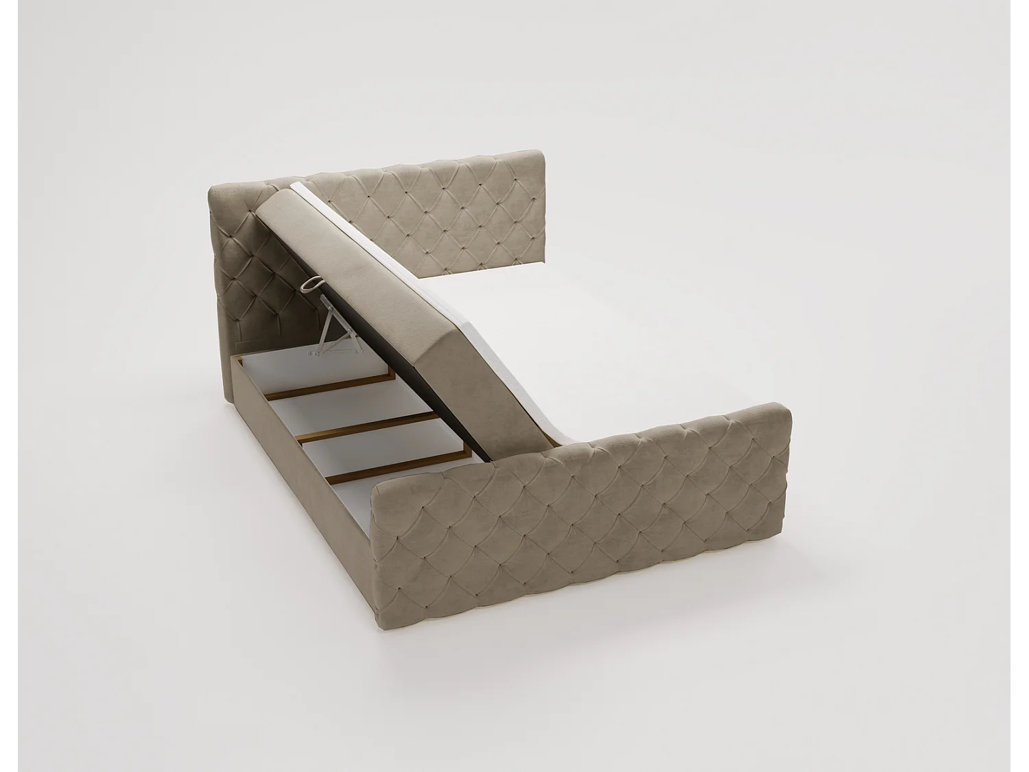 Lit adulte avec Rangement 180x200 Portofino - Lit boxspring, chesterfield, Tissu Velours Beige (Elegance 5)