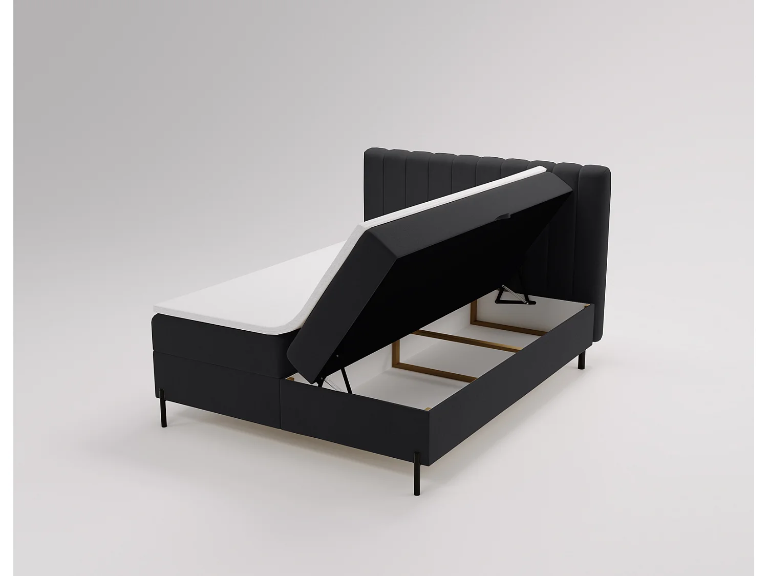 Emporius Florence Box łóżko z materacem 180x200 - pojemnik, topper - łóżko dwusobowe 180x200 cm, nowoczesny styl - tkanina aksamitna, czarny (Komodo 23)