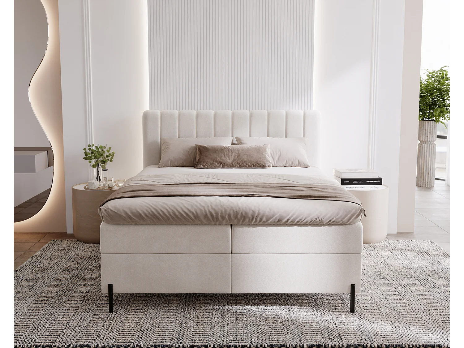 Lit adulte 160 x 200 Florence Box - Lit avec Rangement et Matelas Ressorts ensachés, Lit Crème (Komodo 10)