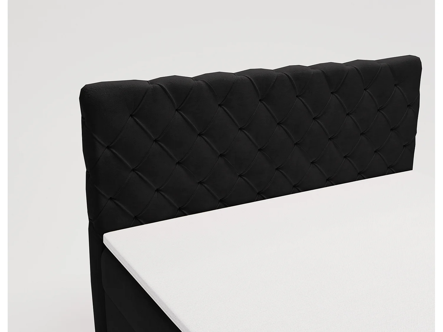 Emporius Portofino łóżko kontynentalne 180x200 - łóżko małżeńskie z nakładką na materac, materac H3 - tkanina aksamitna, czarny (Elegance 21)