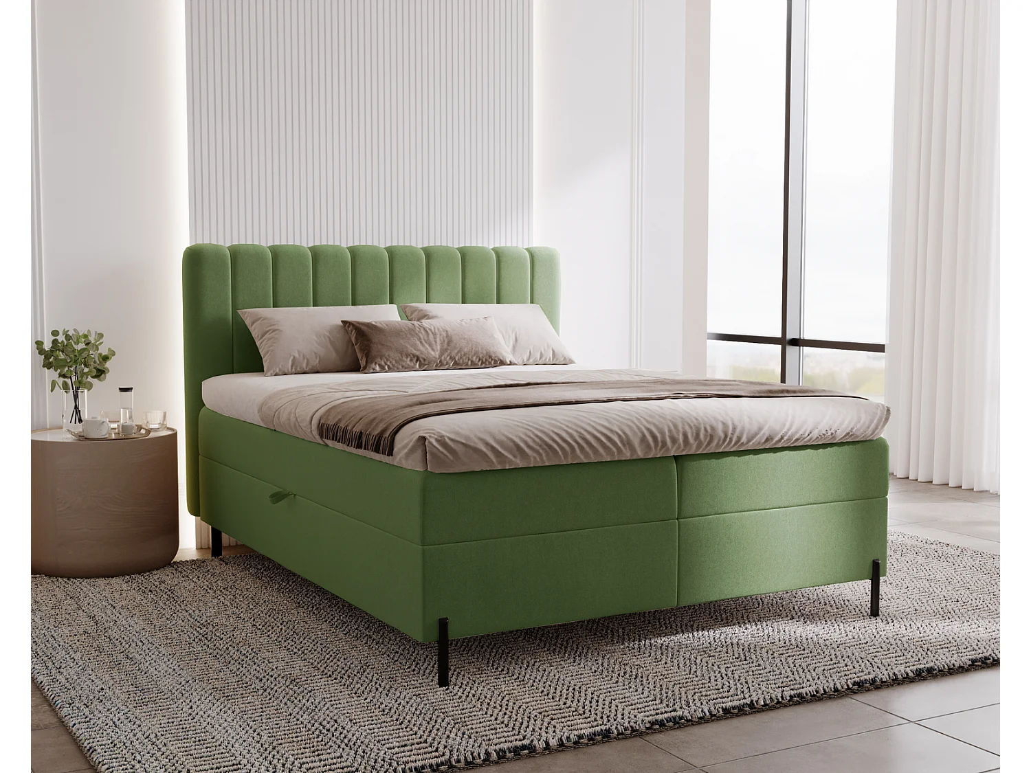 Lit adulte 140 x 200 Florence Box - Lit avec Rangement et Matelas Ressorts ensachés, Lit Vert (Komodo 61)