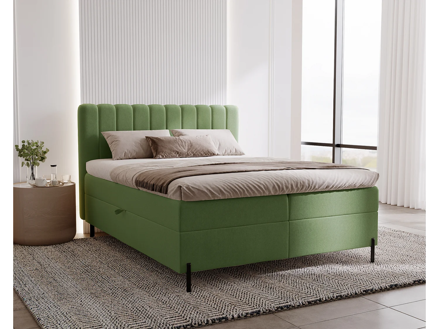 Lit adulte 140 x 200 Florence Box - Lit avec Rangement et Matelas Ressorts ensachés, Lit Vert (Komodo 61)