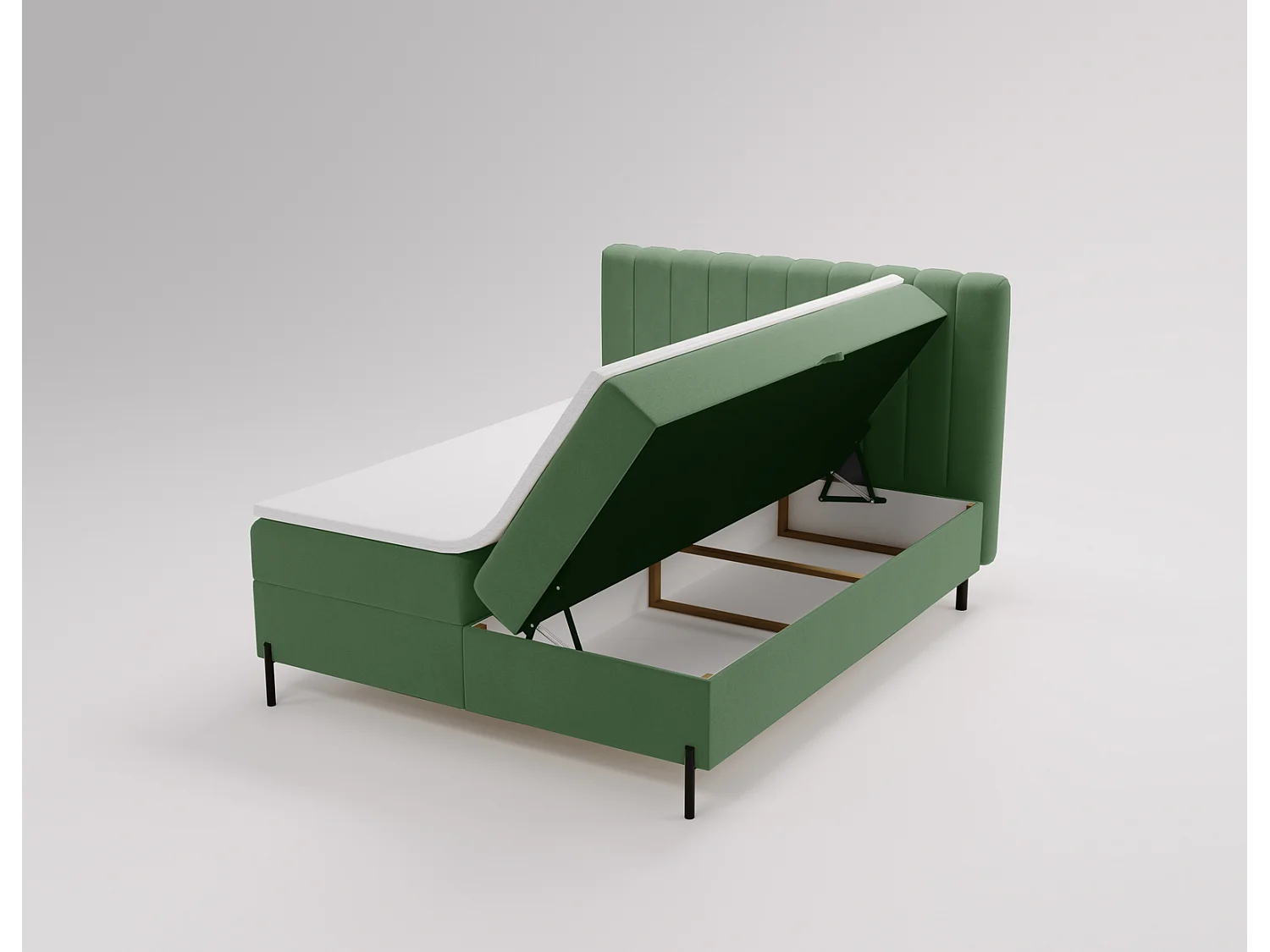 Lit adulte 140 x 200 Florence Box - Lit avec Rangement et Matelas Ressorts ensachés, Lit Vert (Komodo 61)