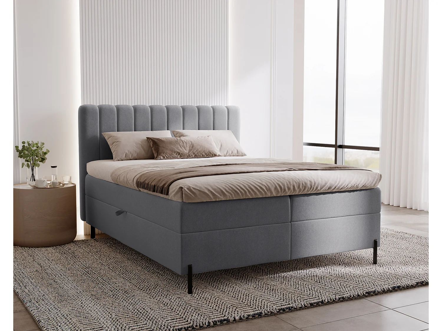Lit adulte 160 x 200 Florence Box - Lit avec Rangement et Matelas Ressorts ensachés, Lit Gris (Komodo 21)