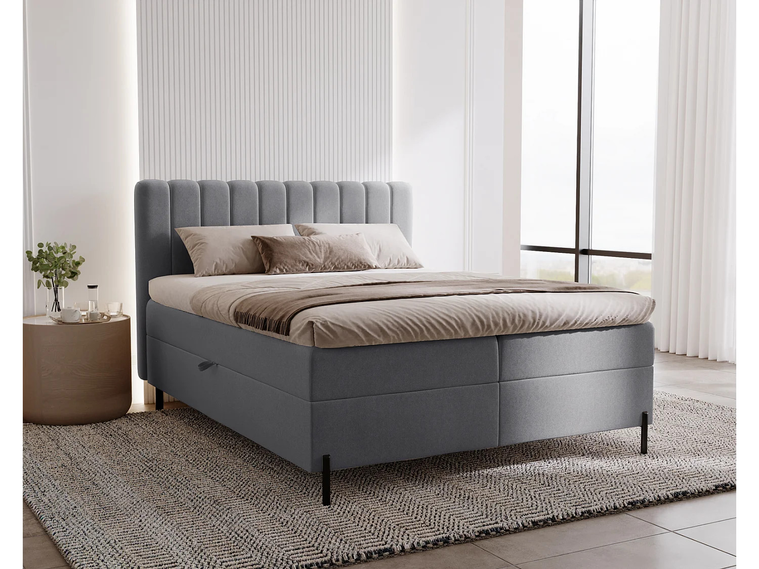 Tweepersoonsbed 160x200 Florence Box, gestoffeerd bed met opbergruimte - bed met matras en topper, grijs (Komodo 21)
