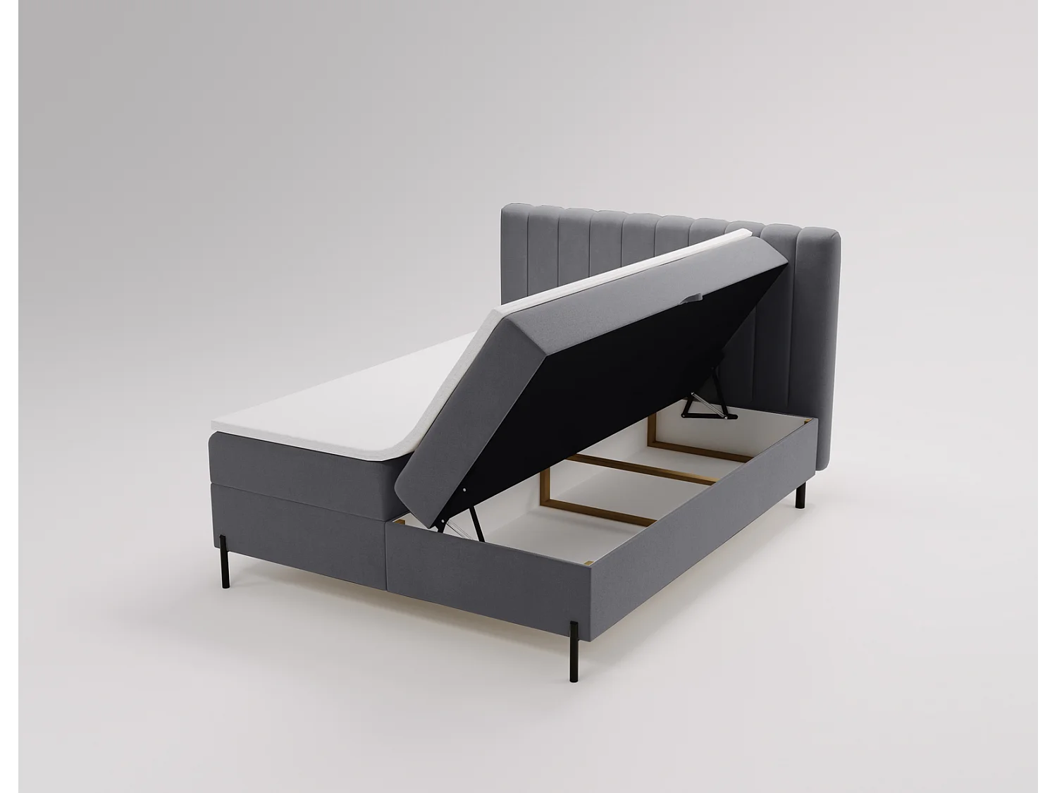 Tweepersoonsbed 160x200 Florence Box, gestoffeerd bed met opbergruimte - bed met matras en topper, grijs (Komodo 21)