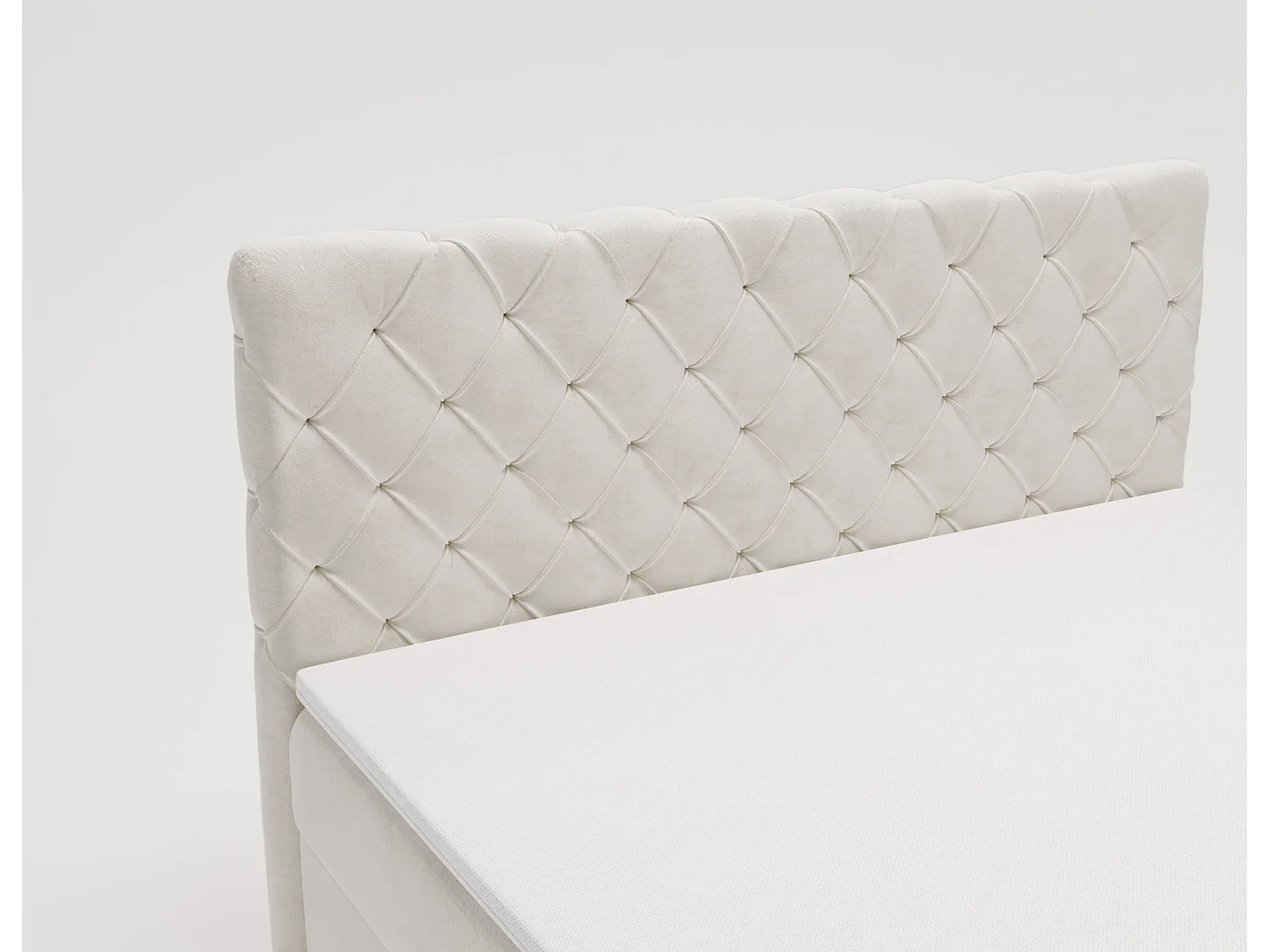 Lit adulte avec Rangement 160x200 Portofino - Lit boxspring, chesterfield, Tissu Velours Crème (Elegance 1)