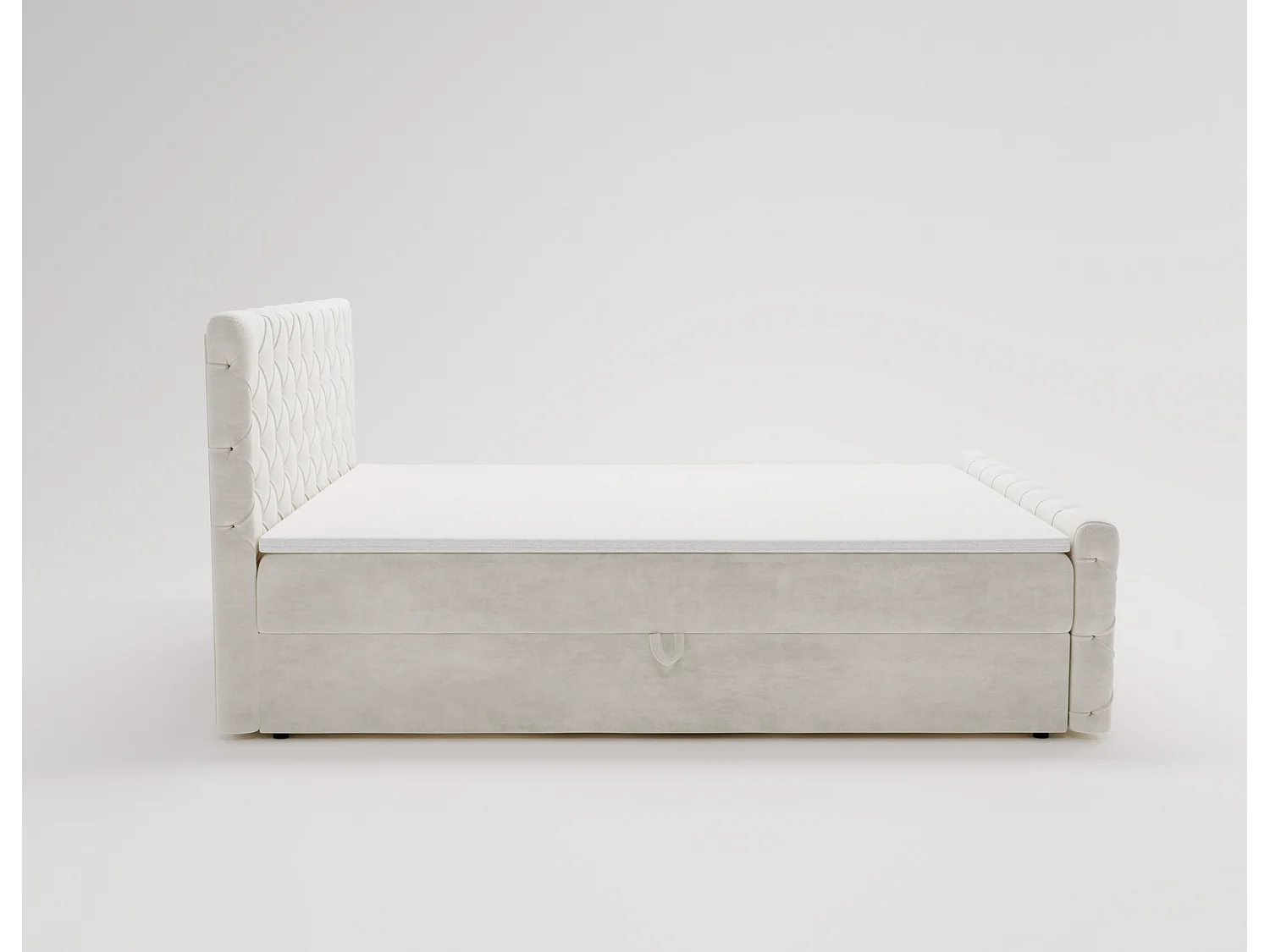 Lit adulte avec Rangement 160x200 Portofino - Lit boxspring, chesterfield, Tissu Velours Crème (Elegance 1)