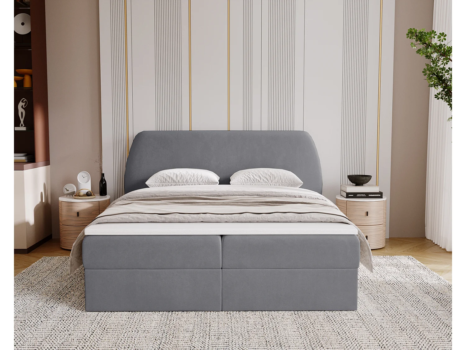 Lit adulte 140x200 cm Cartagena - Lit capitonné avec Rangement, Matelas H3 - Lit double Gris (Komodo 21)