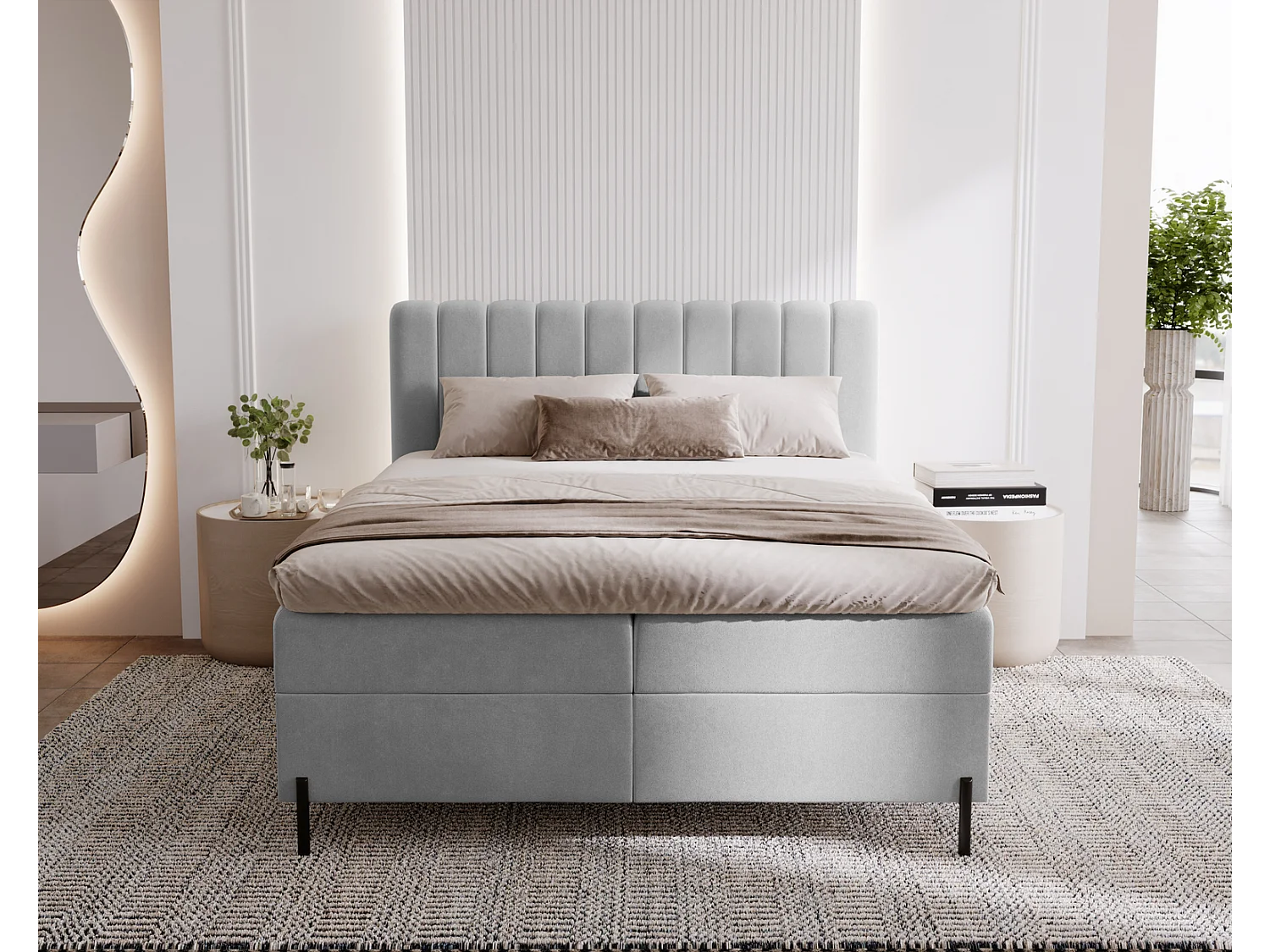 Lit adulte 160 x 200 Florence Box - Lit avec Rangement et Matelas Ressorts ensachés, Lit Gris clair (Komodo 20)