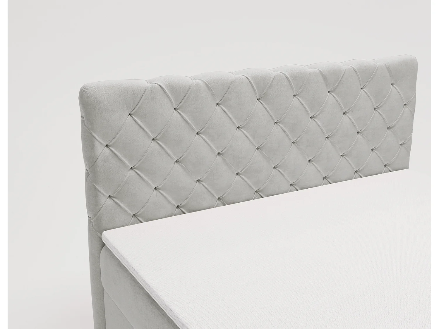 Lit adulte avec Rangement 180x200 Portofino - Lit boxspring, chesterfield, Tissu Velours Gris clair (Elegance 13)