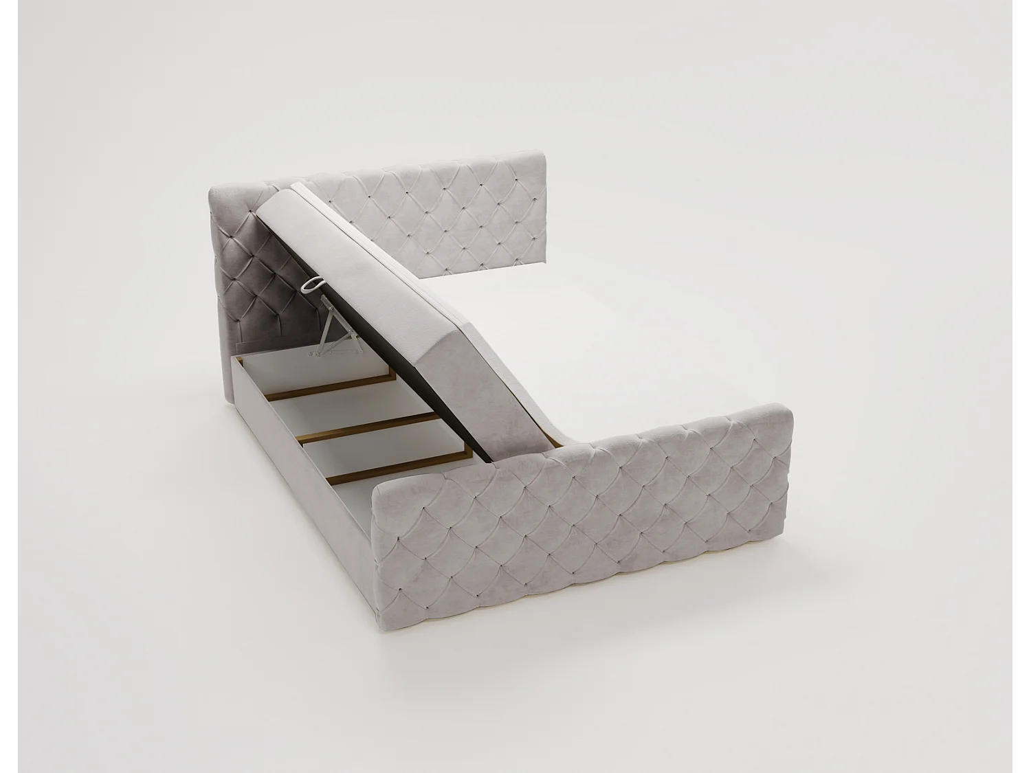 Lit adulte avec Rangement 180x200 Portofino - Lit boxspring, chesterfield, Tissu Velours Gris clair (Elegance 13)