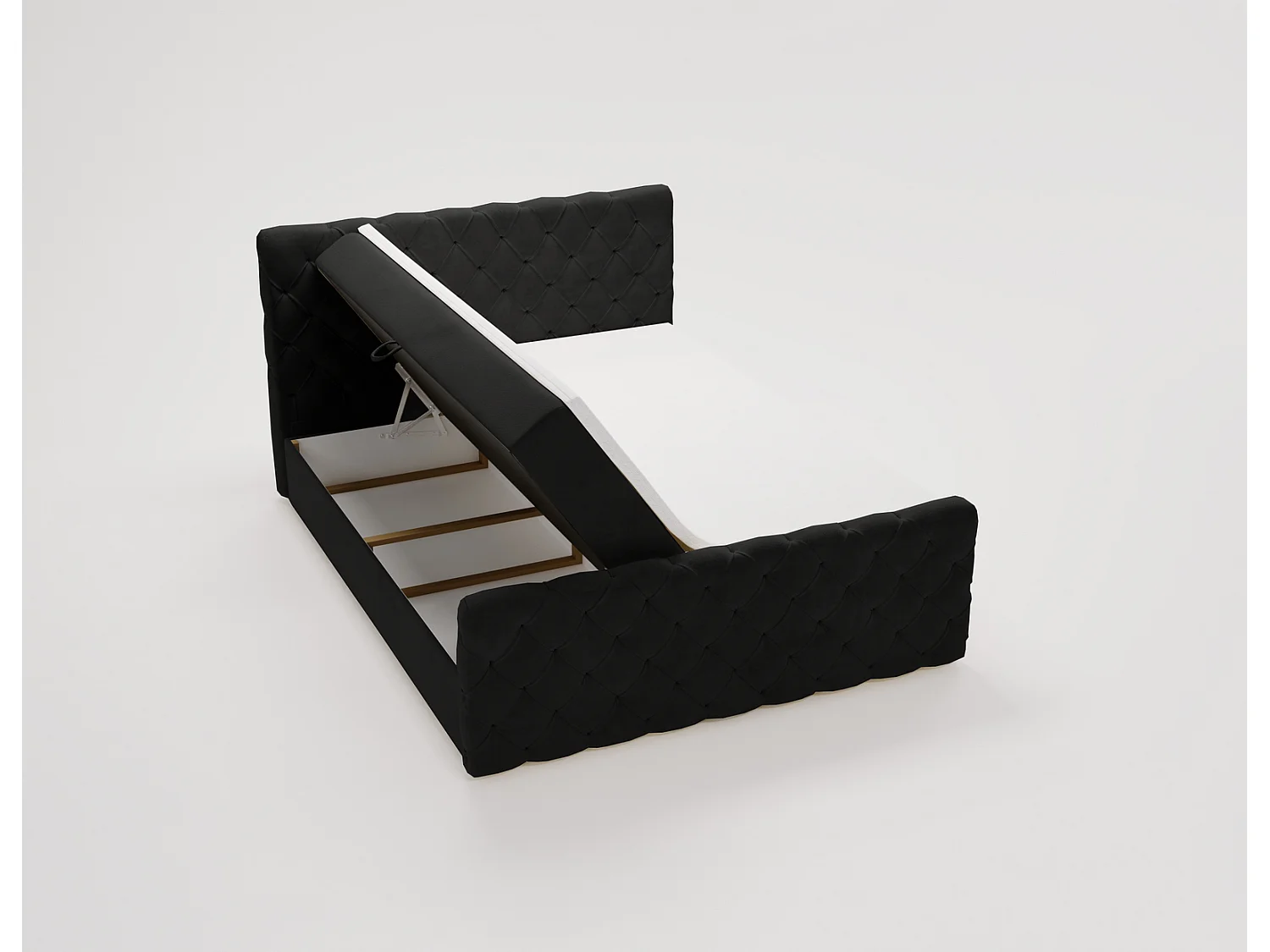 Lit adulte avec Rangement 140x200 Portofino - Lit boxspring, chesterfield, Tissu Velours Noir (Elegance 21)