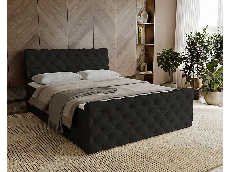 Gestoffeerd bed 140x200 Portofino - bed met opbergruimte, geïntegreerde veringmatras - Tweepersoonsbed zwart (Elegance 21)