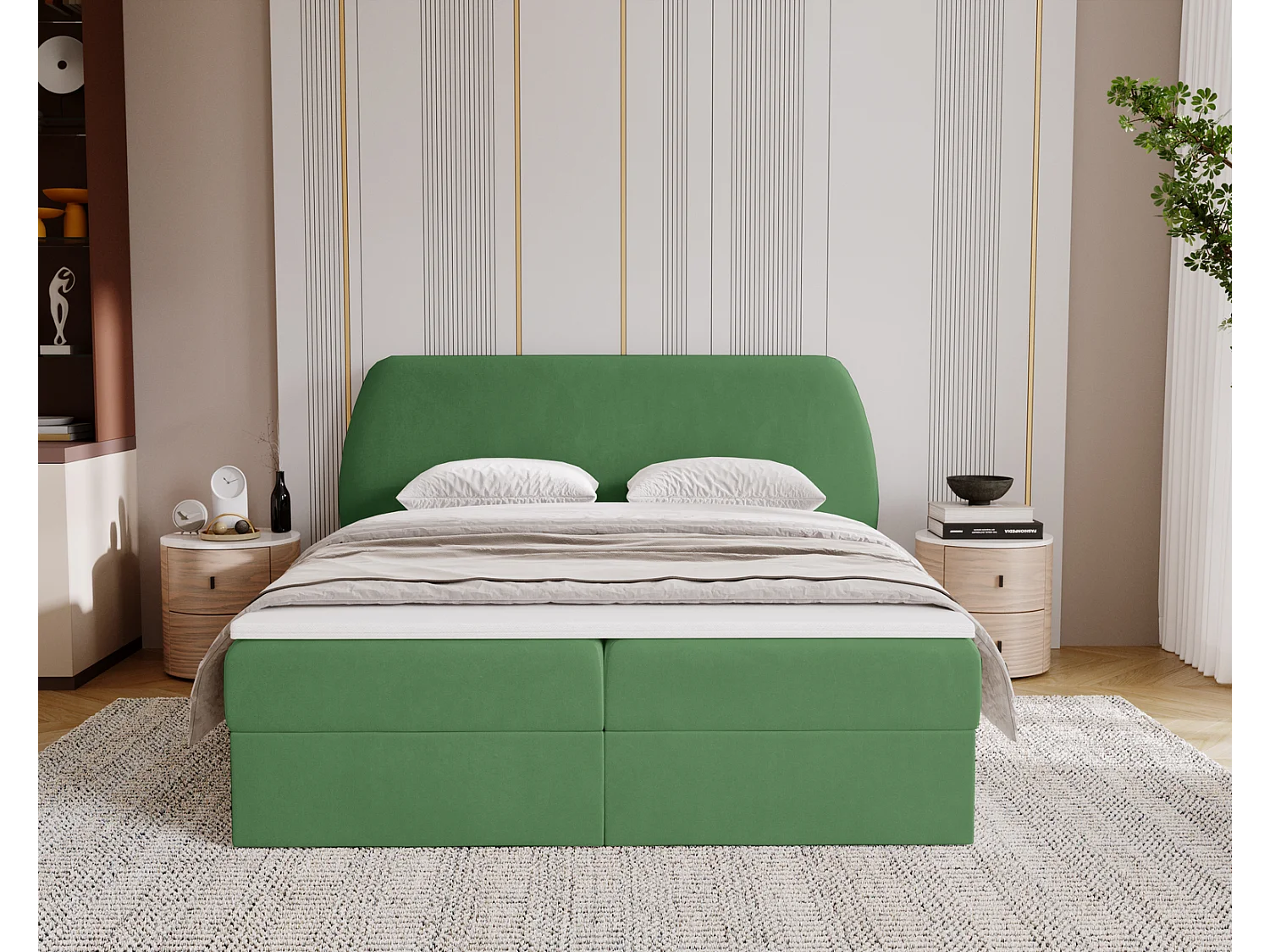 Boxspringbed 140x200 Cartagena - bed met geïntegreerde veringmatras, topper, opbergruimte - gestoffeerd bed vert (Komodo 61)