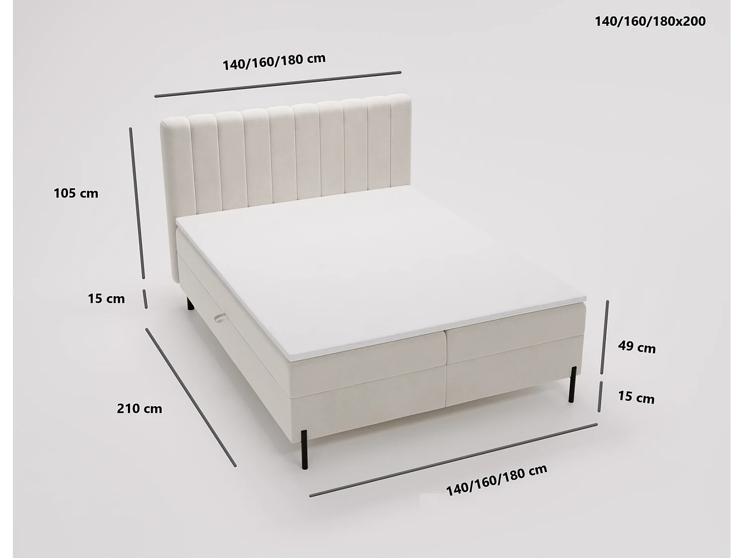 Tweepersoonsbed 160x200 Florence Box, gestoffeerd bed met opbergruimte - bed met matras en topper, beige (Komodo 11)