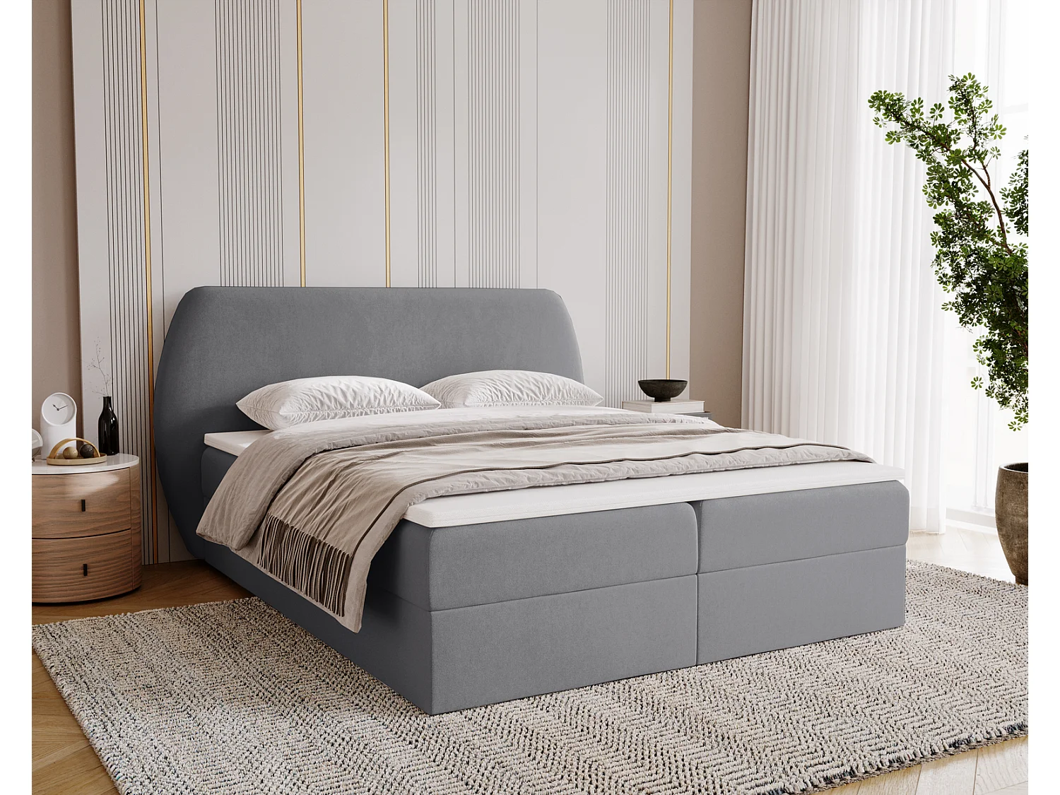 Boxspringbed 160x200 Cartagena - bed met geïntegreerde veringmatras, topper, opbergruimte - gestoffeerd bed grijs (Komodo 21)