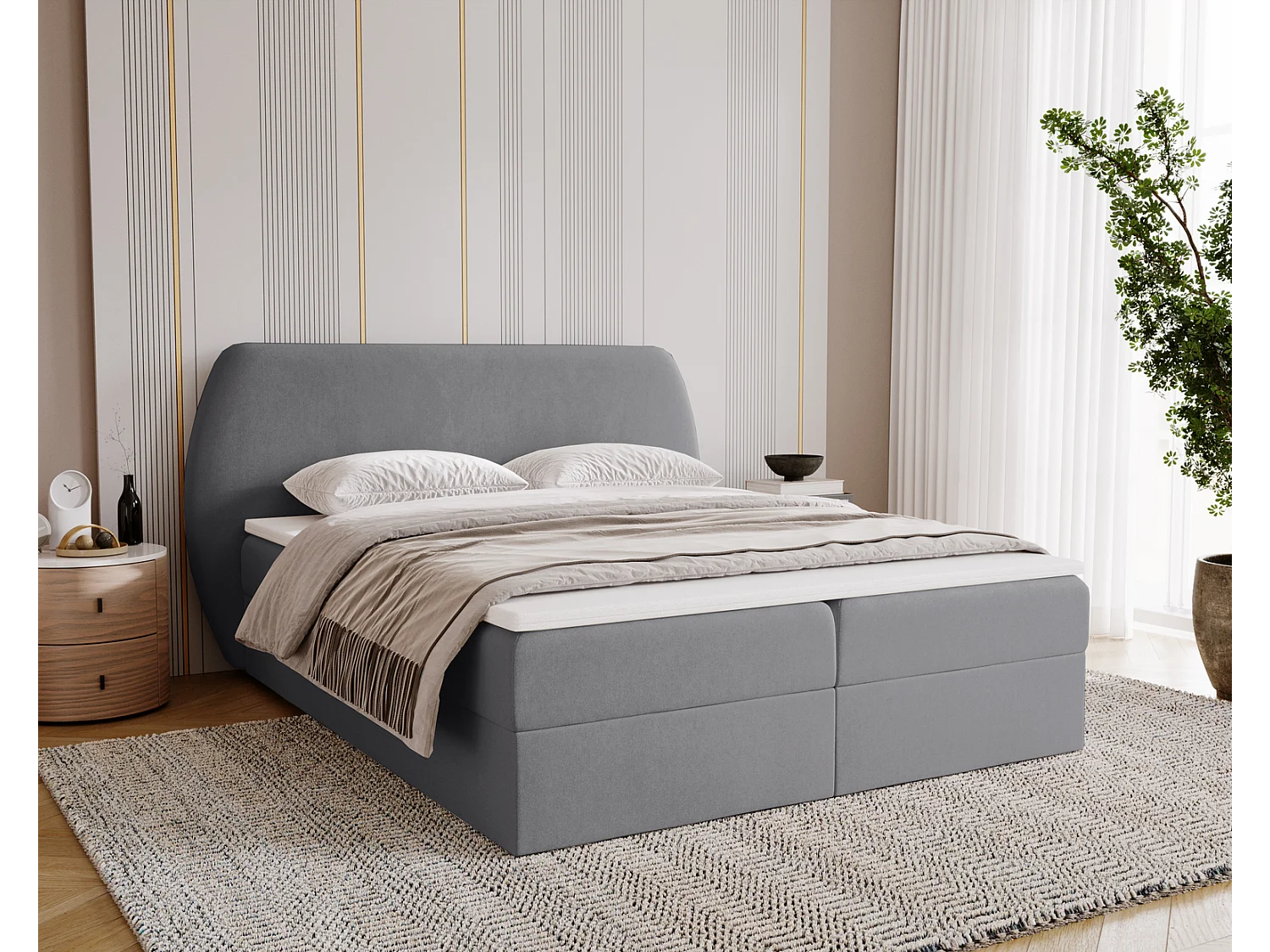 Boxspringbed 160x200 Cartagena - bed met geïntegreerde veringmatras, topper, opbergruimte - gestoffeerd bed grijs (Komodo 21)