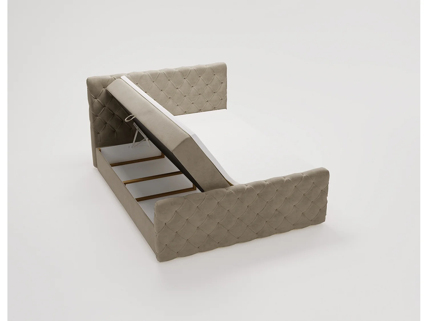 Lit adulte avec Rangement 160x200 Portofino - Lit boxspring, chesterfield, Tissu Velours Beige (Elegance 5)