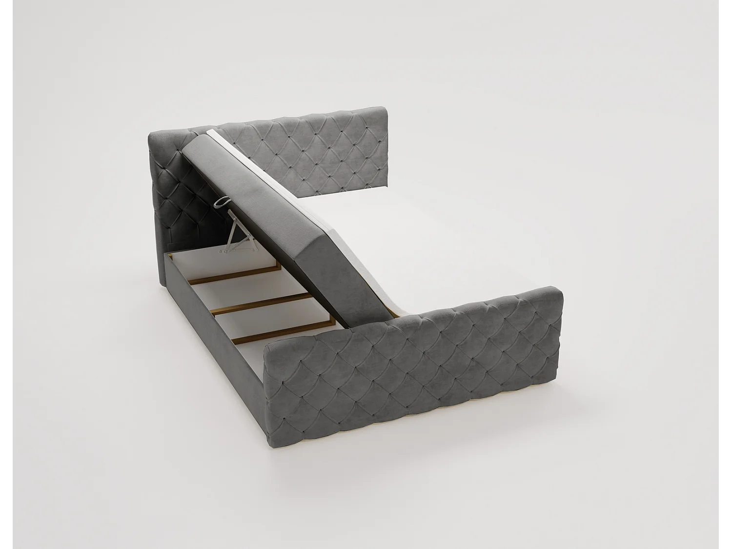 Lit adulte avec Rangement 140x200 Portofino - Lit boxspring, chesterfield, Tissu Velours Gris (Elegance 19)