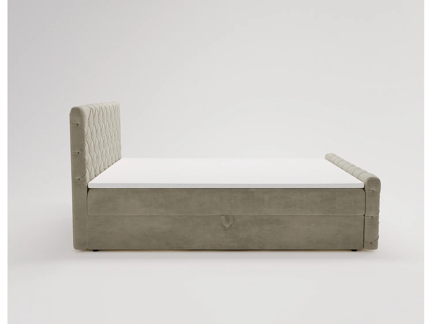 Lit adulte avec Rangement 140x200 Portofino - Lit boxspring, chesterfield, Tissu Velours Beige (Elegance 5)