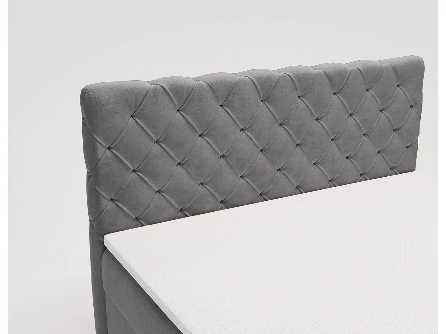 Lit adulte avec Rangement 160x200 Portofino - Lit boxspring, chesterfield, Tissu Velours Gris (Elegance 19)