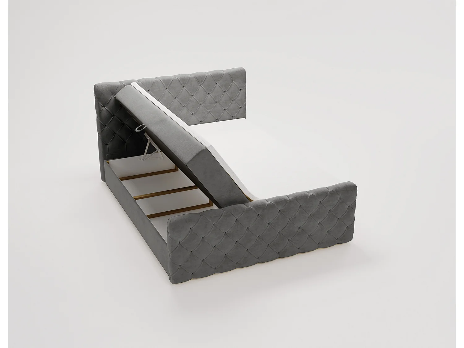 Lit adulte avec Rangement 160x200 Portofino - Lit boxspring, chesterfield, Tissu Velours Gris (Elegance 19)