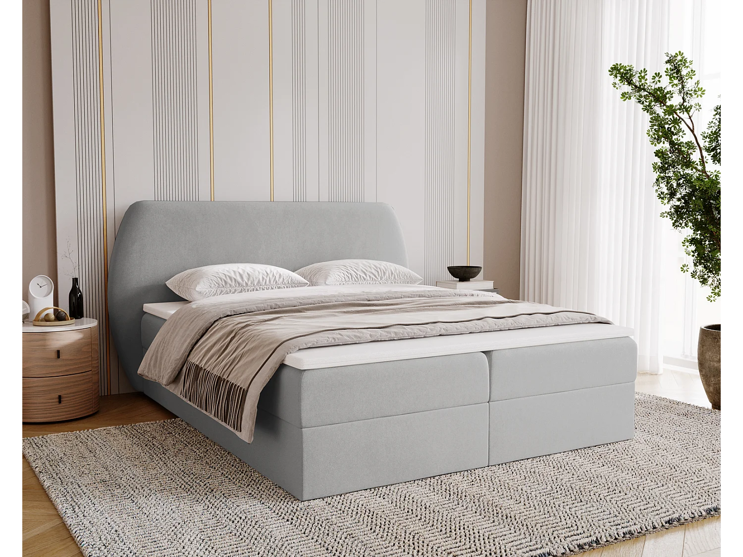 Boxspringbed 140x200 Cartagena - bed met geïntegreerde veringmatras, topper, opbergruimte - gestoffeerd bed lichtgrijs (Komodo 20)