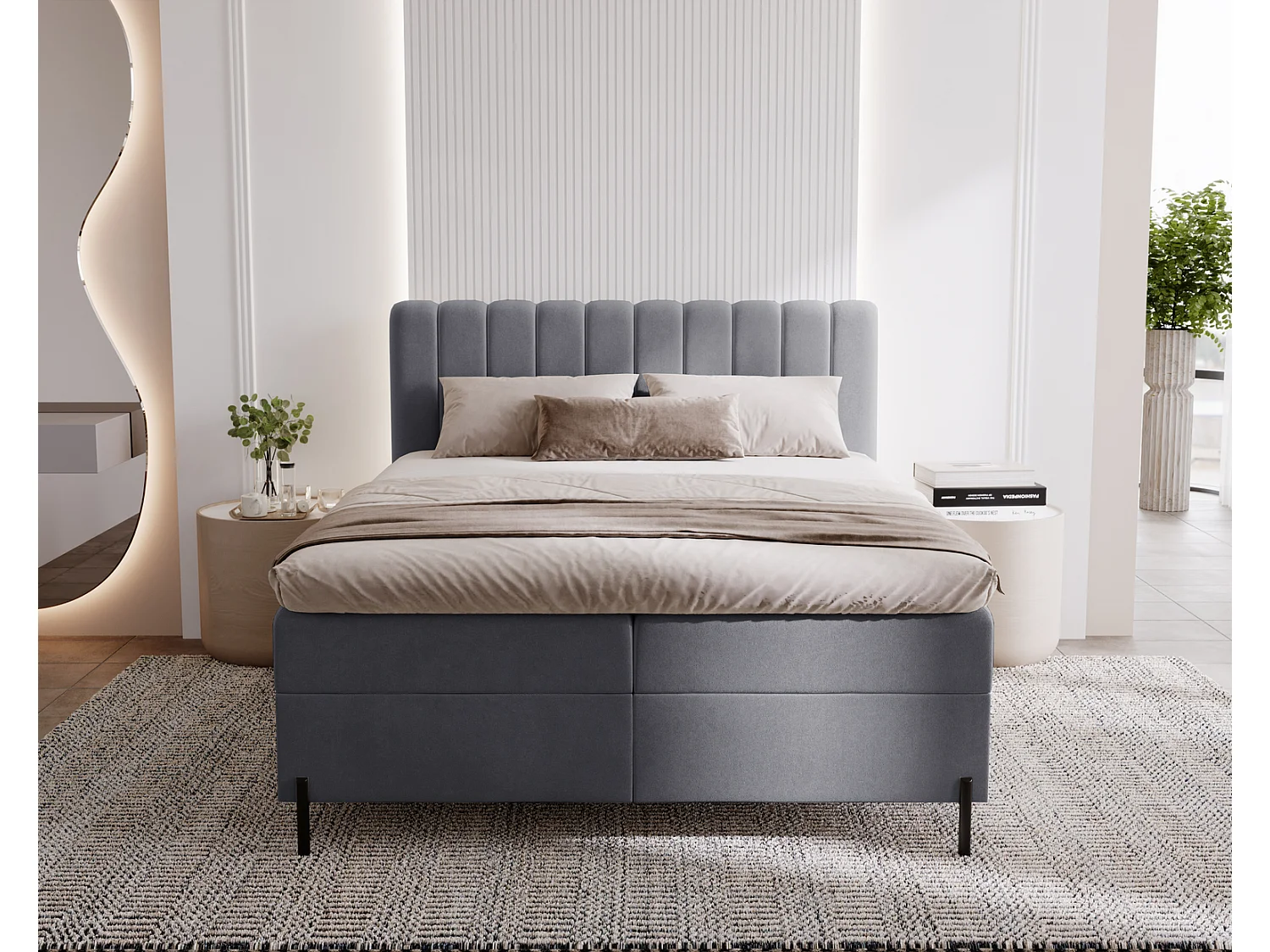 Lit adulte 180 x 200 Florence Box - Lit avec Rangement et Matelas Ressorts ensachés, Lit Gris (Komodo 21)