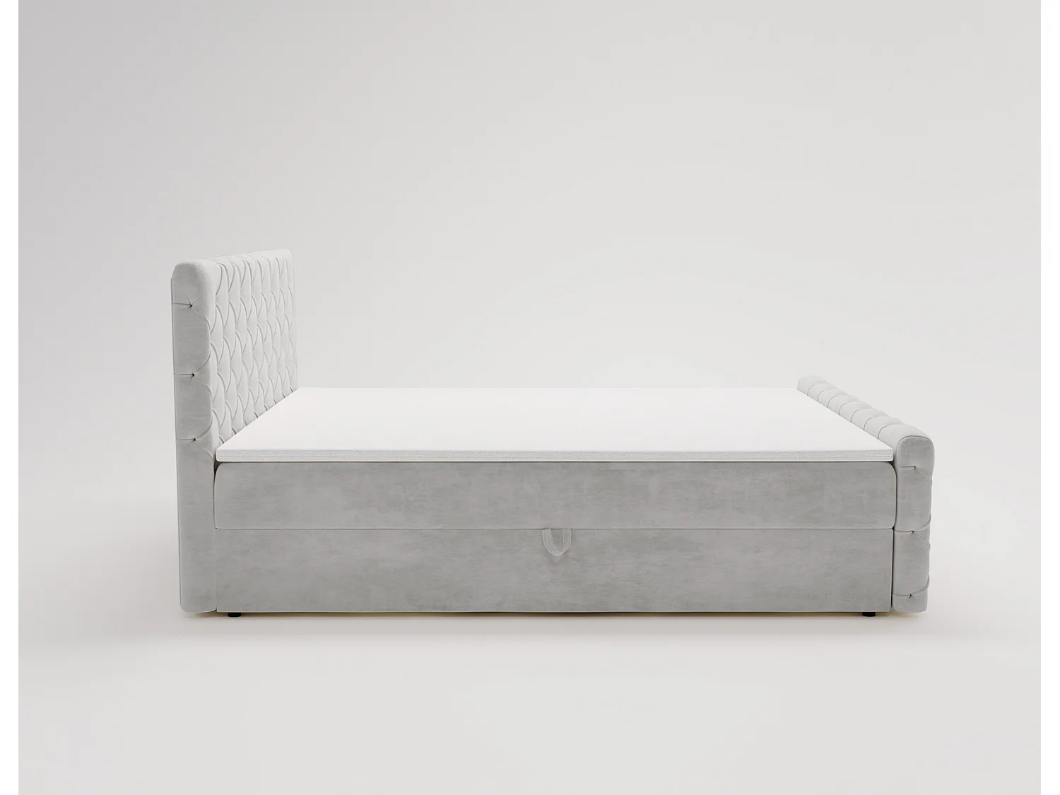 Lit adulte avec Rangement 140x200 Portofino - Lit boxspring, chesterfield, Tissu Velours Gris clair (Elegance 13)