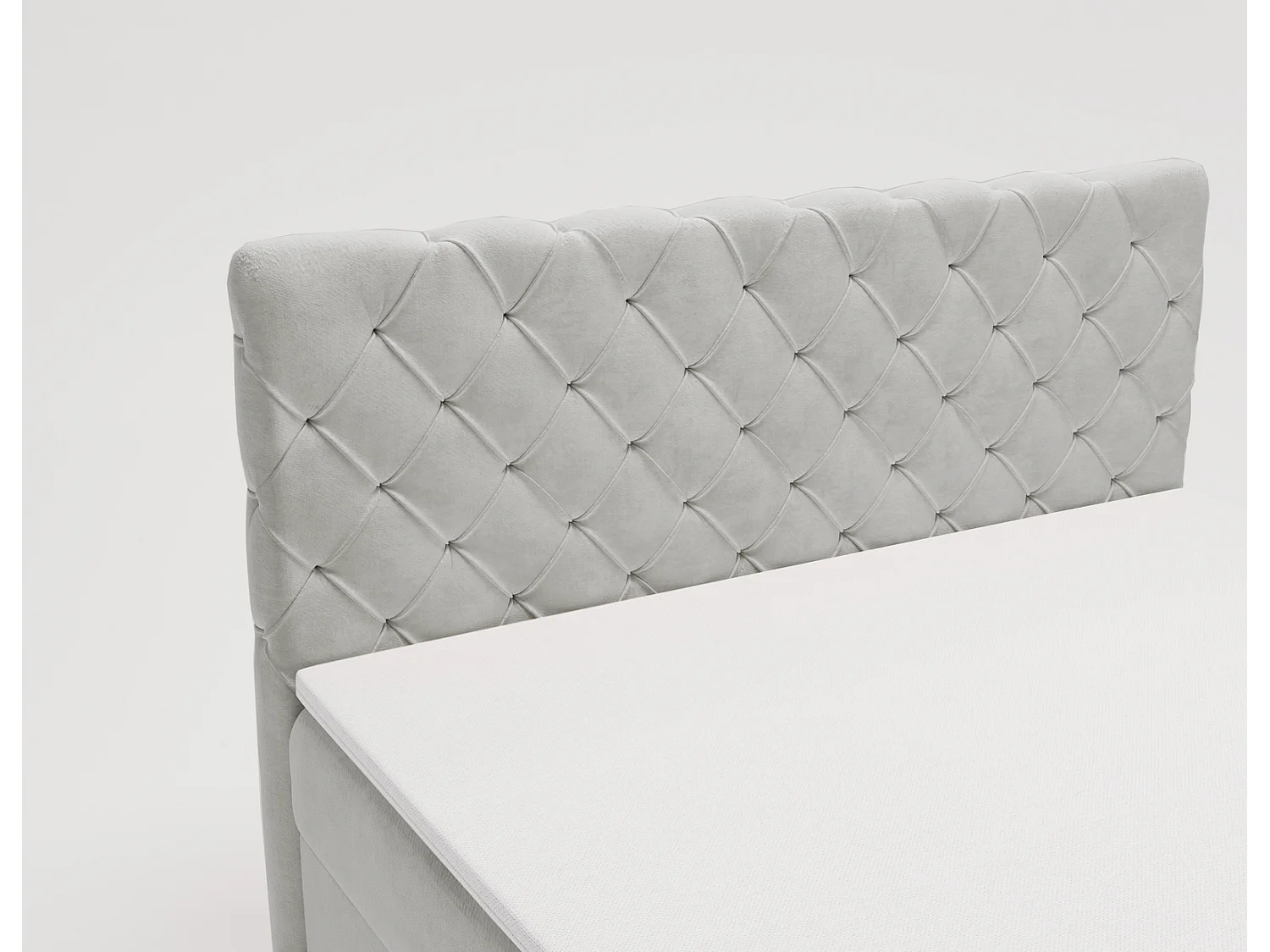 Lit adulte avec Rangement 140x200 Portofino - Lit boxspring, chesterfield, Tissu Velours Gris clair (Elegance 13)