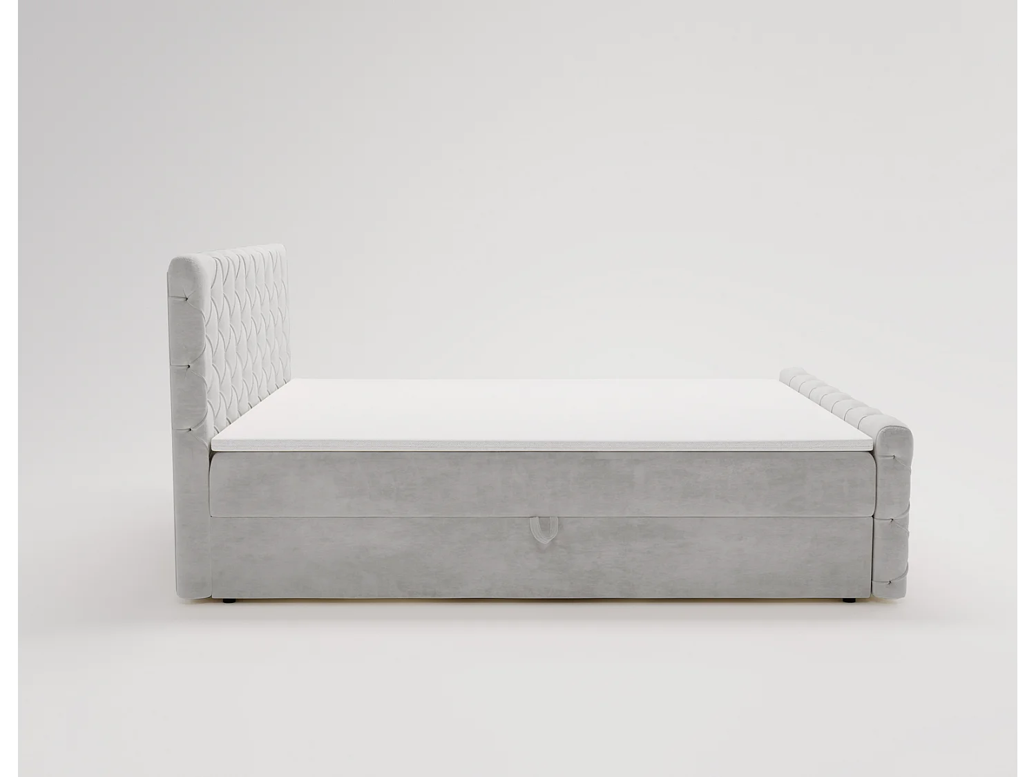 Lit adulte avec Rangement 140x200 Portofino - Lit boxspring, chesterfield, Tissu Velours Gris clair (Elegance 13)