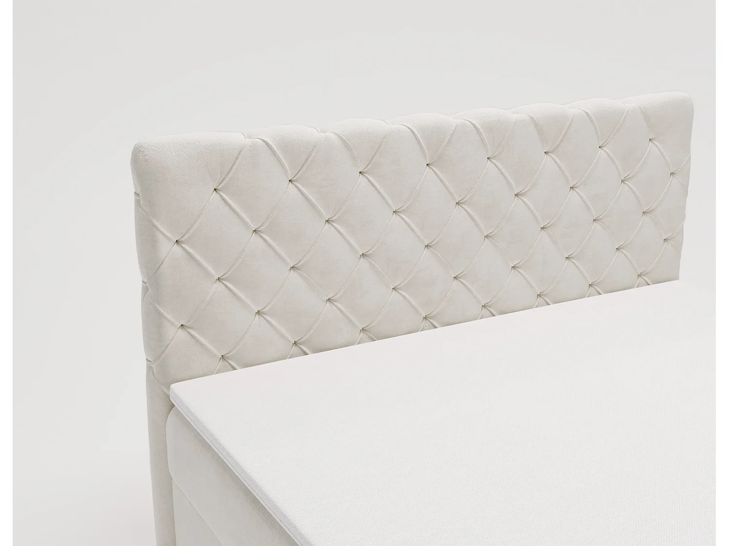 Lit adulte avec Rangement 180x200 Portofino - Lit boxspring, chesterfield, Tissu Velours Crème (Elegance 1)