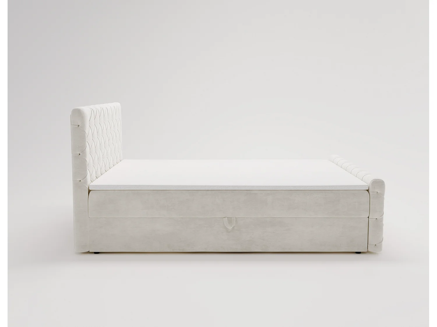 Lit adulte avec Rangement 180x200 Portofino - Lit boxspring, chesterfield, Tissu Velours Crème (Elegance 1)