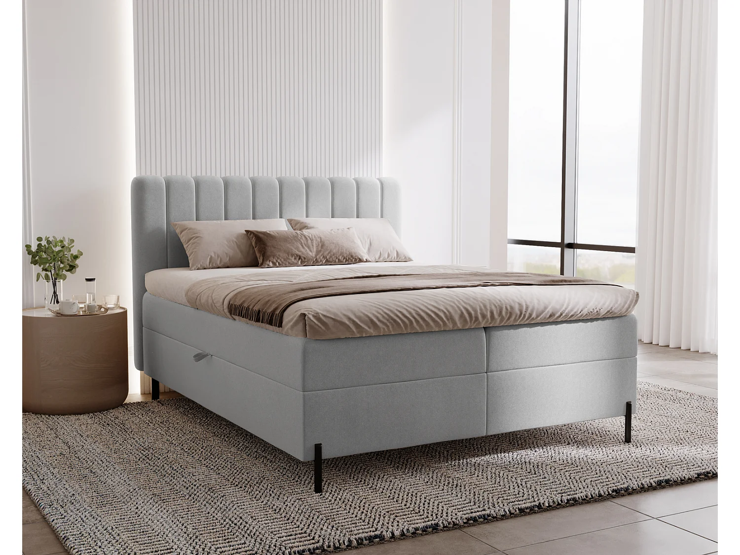 Lit adulte 140 x 200 Florence Box - Lit avec Rangement et Matelas Ressorts ensachés, Lit Gris clair (Komodo 20)