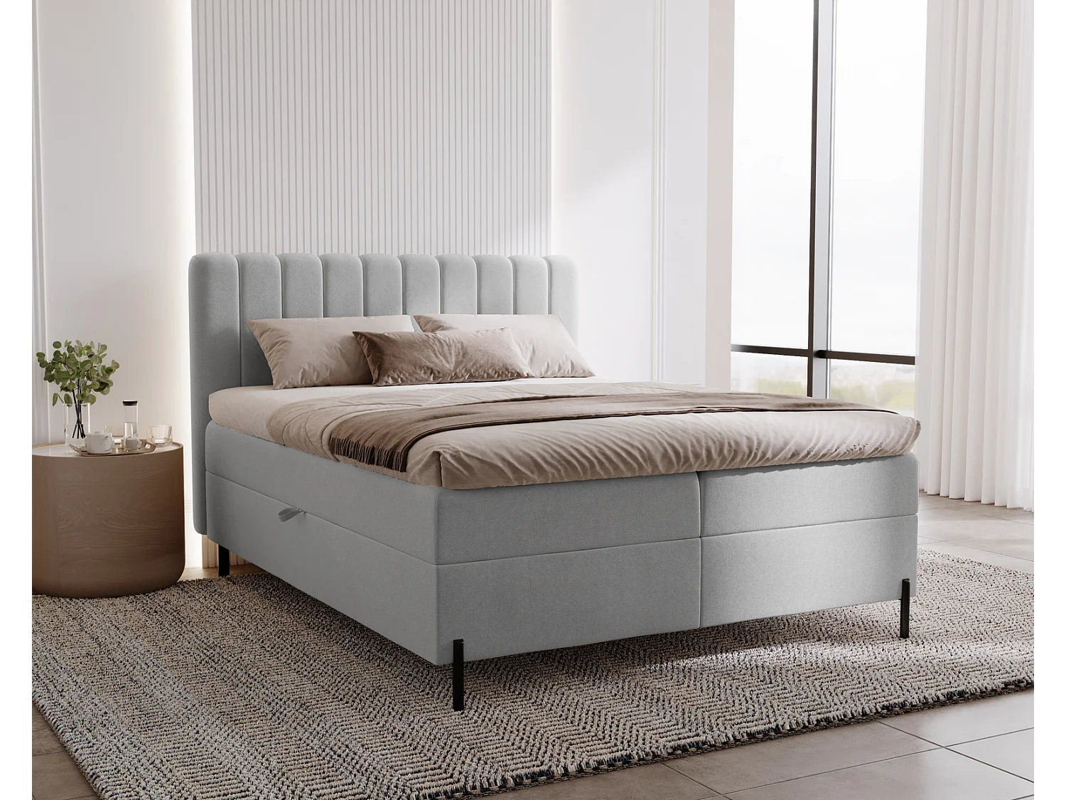 Tweepersoonsbed 140x200 Florence Box, gestoffeerd bed met opbergruimte - bed met matras en topper, lichtgrijs (Komodo 20)