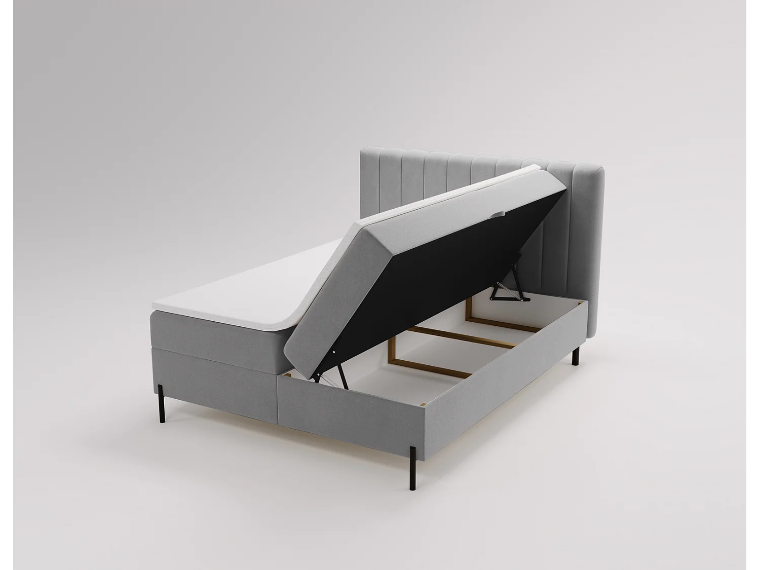 Tweepersoonsbed 140x200 Florence Box, gestoffeerd bed met opbergruimte - bed met matras en topper, lichtgrijs (Komodo 20)